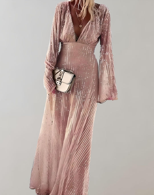 Women's Long Pleated Dress with Sweetheart Neckline