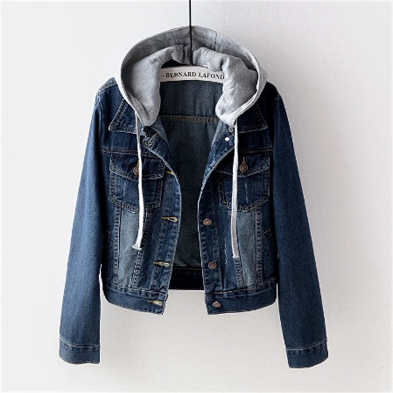 Women's denim jacket with detachable hood