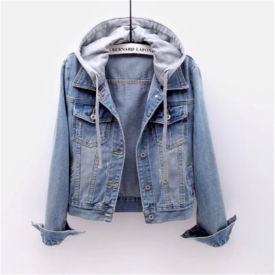 Women's denim jacket with detachable hood
