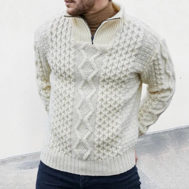Men's Knit Sweater with Half Zip Collar 