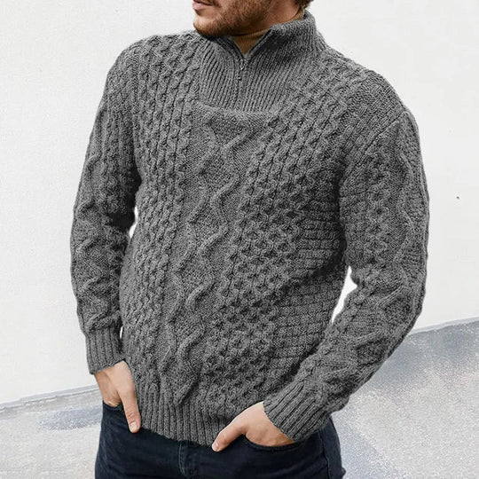 Men's Knit Sweater with Half Zip Collar 