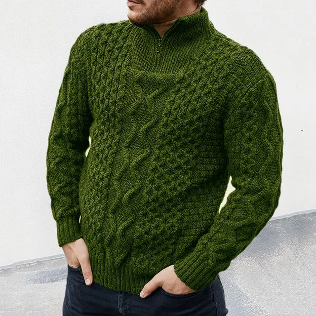 Men's Knit Sweater with Half Zip Collar 