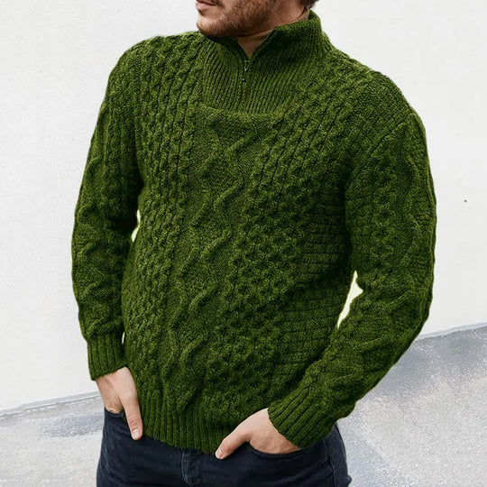 Men's Knit Sweater with Half Zip Collar 