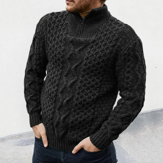 Men's Knit Sweater with Half Zip Collar 