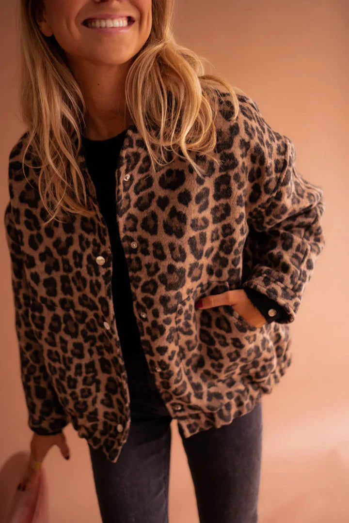 Women's Bomber Jacket with Leopard Print 