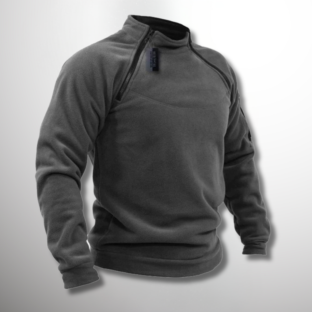 Men's Fleece Pullover with Stand-Up Collar and Pockets