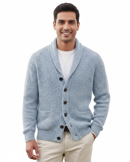 Herren Cardigan Aus Wolle Gestreift Mit V Ausschnitt