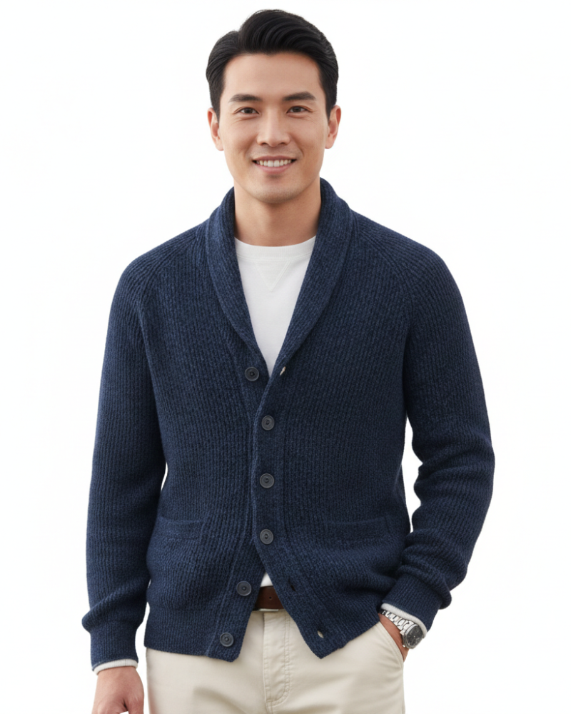 Herren Cardigan Aus Wolle Gestreift Mit V Ausschnitt