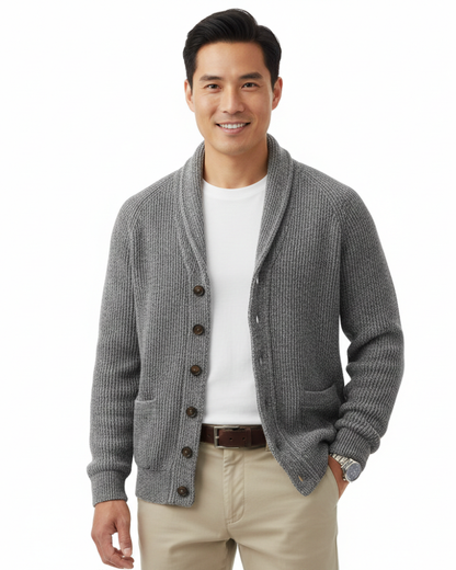 Herren Cardigan Aus Wolle Gestreift Mit V Ausschnitt