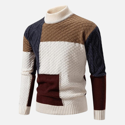 Vorderansicht des Herren-Rollkragenpullovers mit Patches