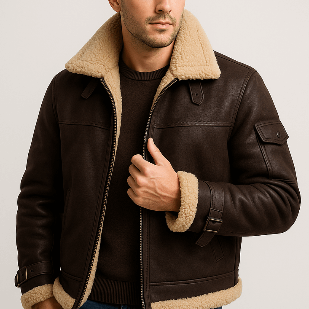 Herren-Lederjacke mit praktischen Taschen in Detailansicht