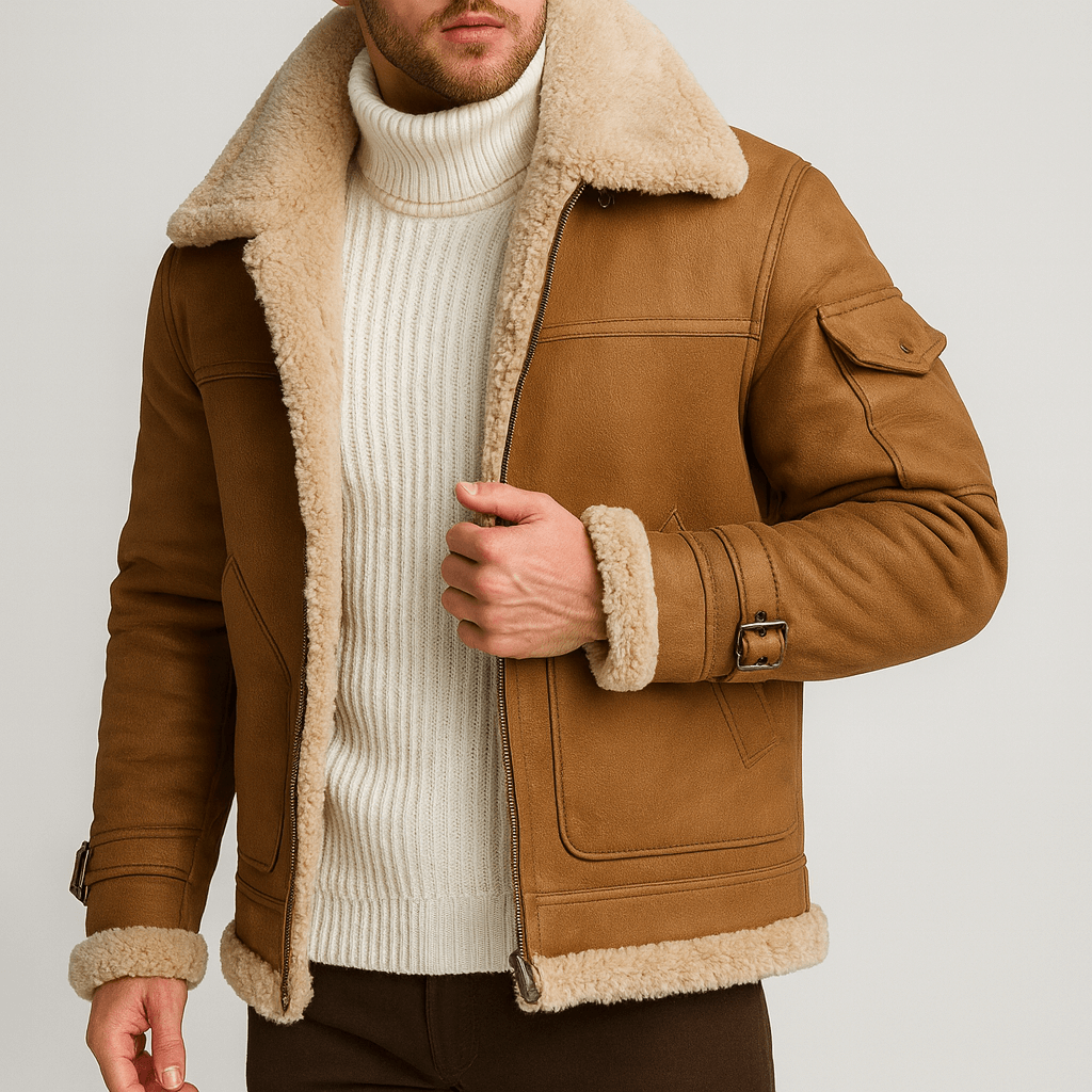 Seitliche Ansicht der klassischen Lederjacke für Herren