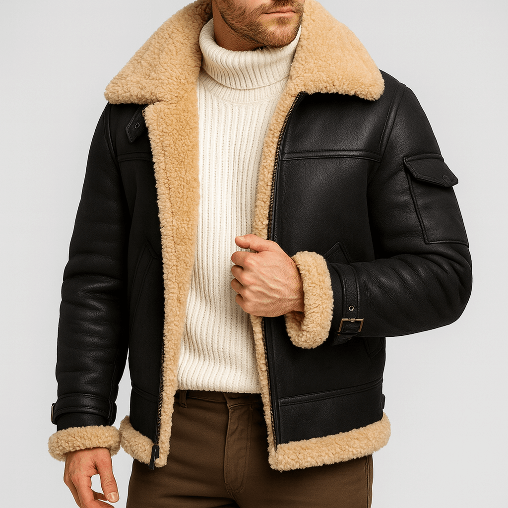 Rückansicht der Herren-Lederjacke im zeitlosen Schnitt