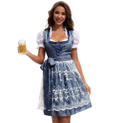Damen Dirndlkleid Mit Schnürmieder Und Spitzenapplikation