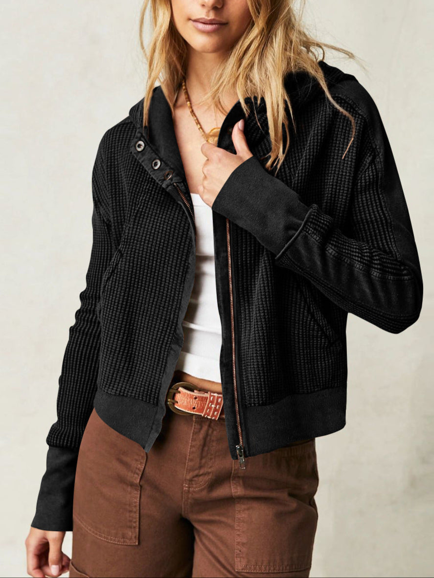 Women's hooded jacket with textured pattern