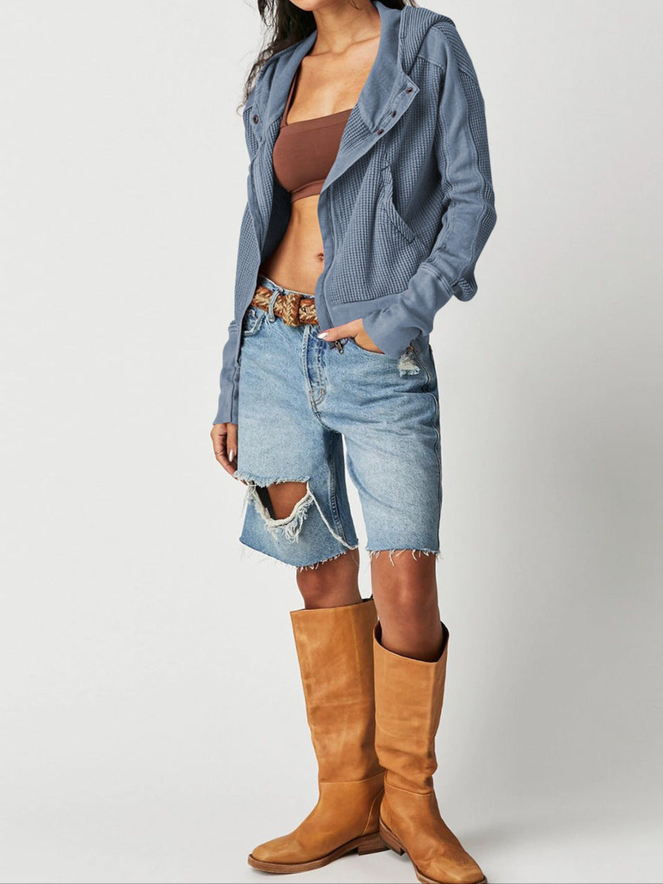 Women's hooded jacket with textured pattern