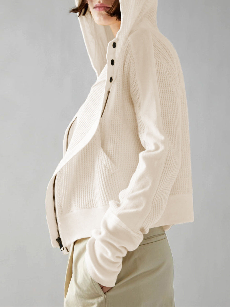 Women's hooded jacket with textured pattern