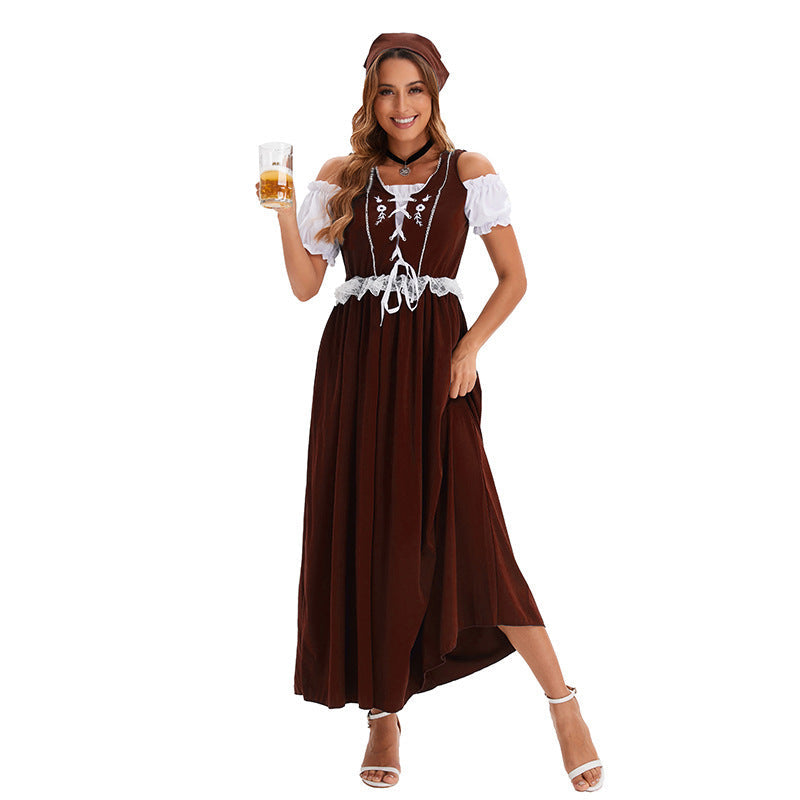 Damen Trachtenkleid Lang Im Dirndl Stil Mit Schnürcorsage