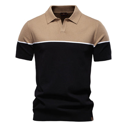 Zweifarbiges Poloshirt für Herren mit V-Ausschnitt