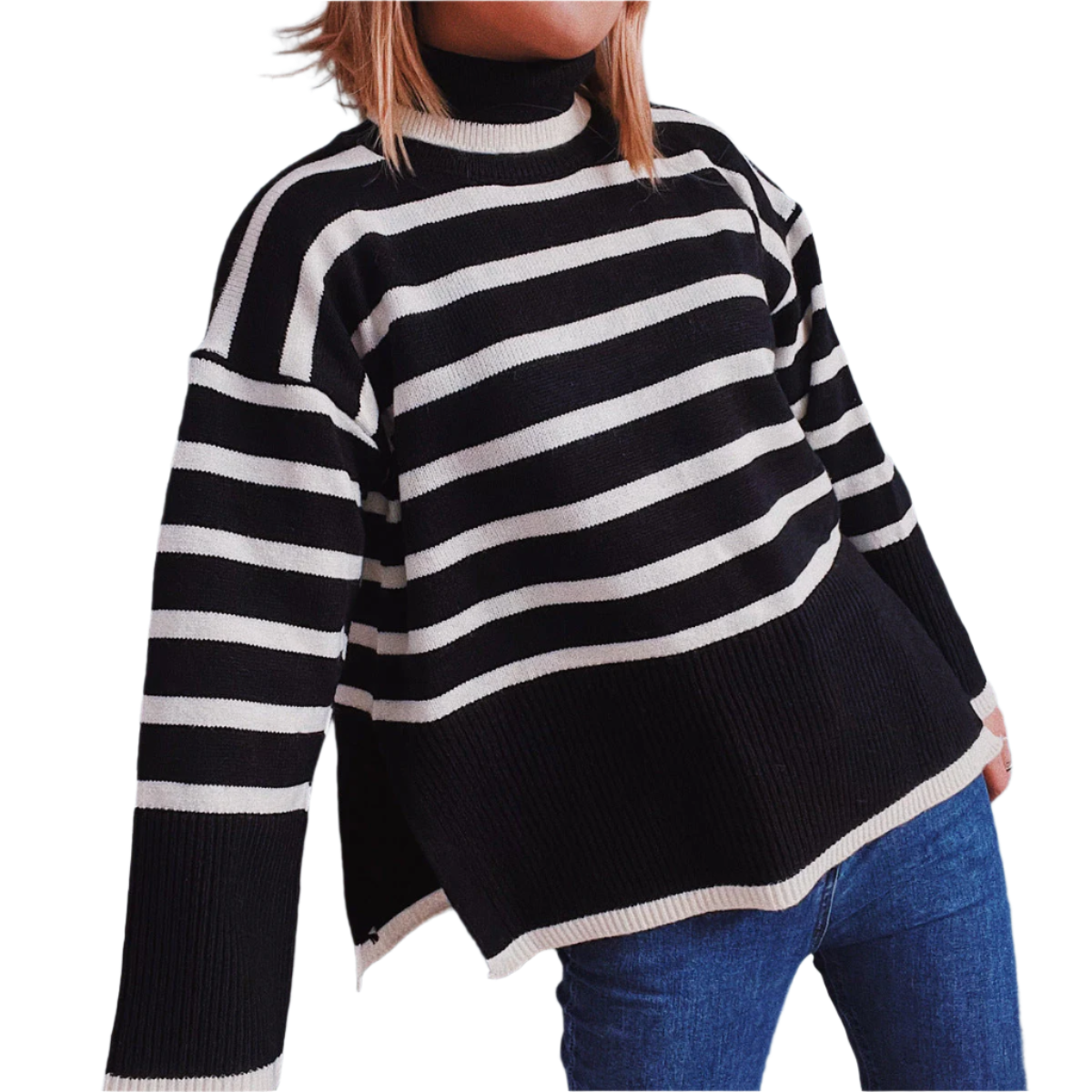 Gestreifter Strickpullover Für Herbst Und Winter