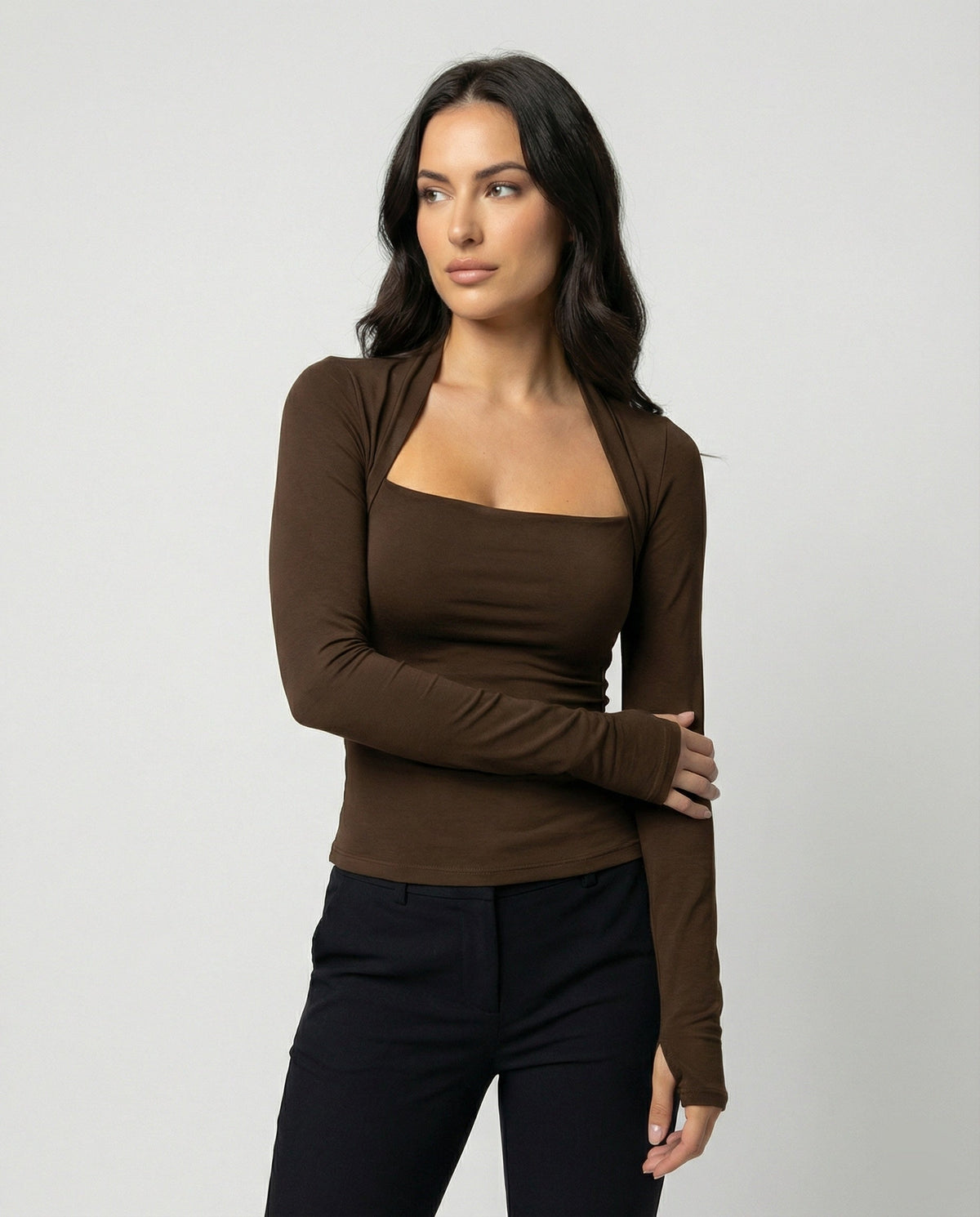 Schwarzes Damen-Langarmshirt im Slim Fit, Vorderansicht