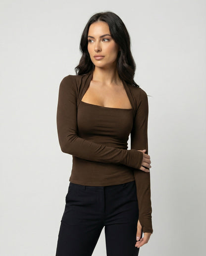Schwarzes Damen-Langarmshirt im Slim Fit, Vorderansicht