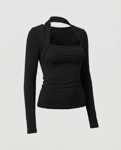 Slim-Fit-Langarmshirt in Schwarz für vielseitige Alltagslooks