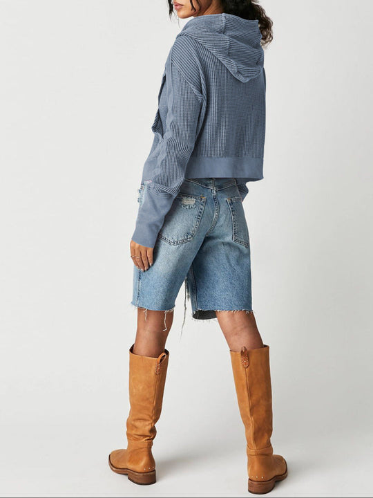 Women's hooded jacket with textured pattern