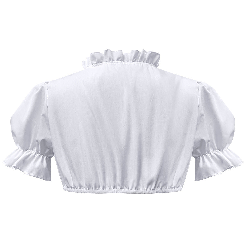 Seitliche Ansicht der kurzen Damen-Dirndlbluse mit Puffärmeln