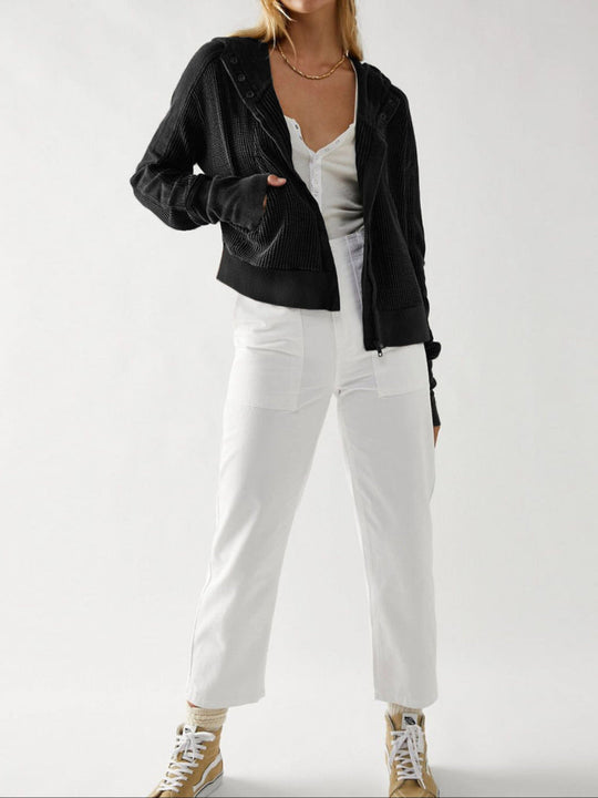 Women's hooded jacket with textured pattern