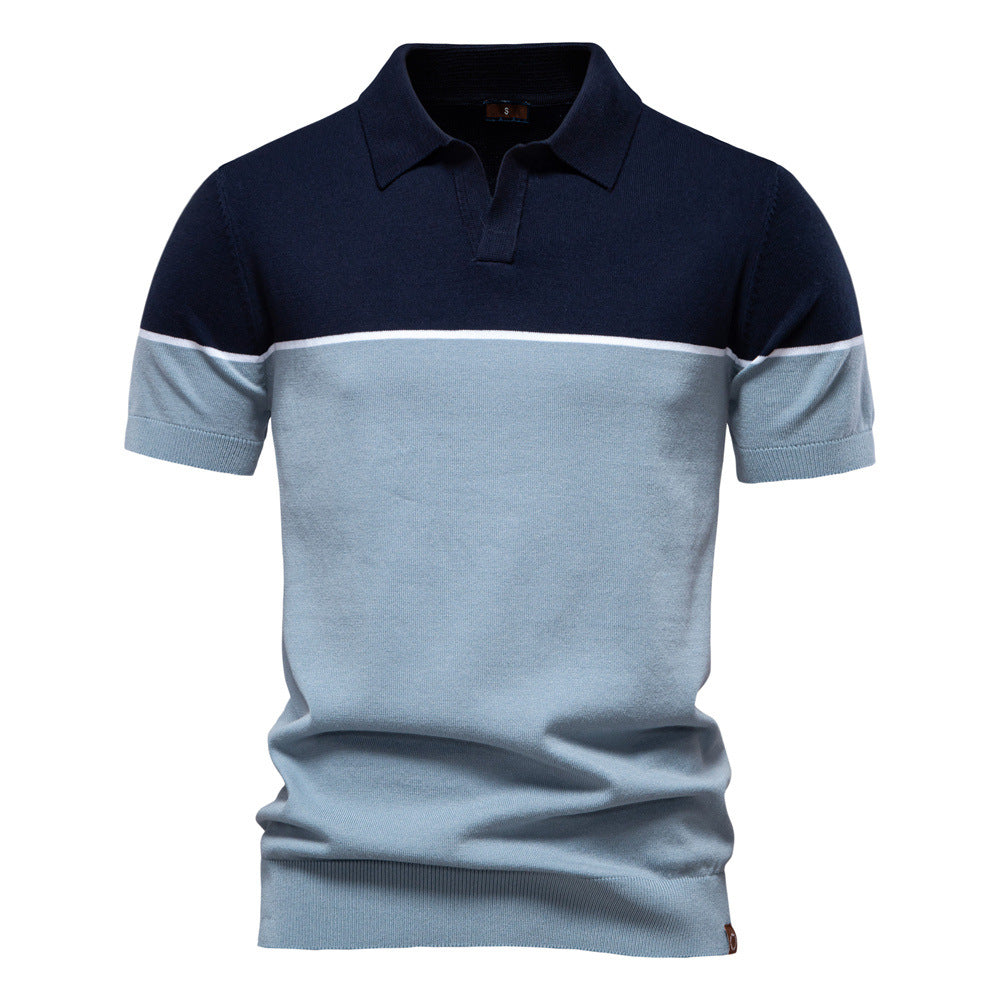 Zweifarbiges Poloshirt für Herren mit V-Ausschnitt