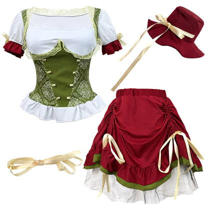 Damen Dirndl Trachtenensemble Mit Corsagenmieder Und Stufenrock