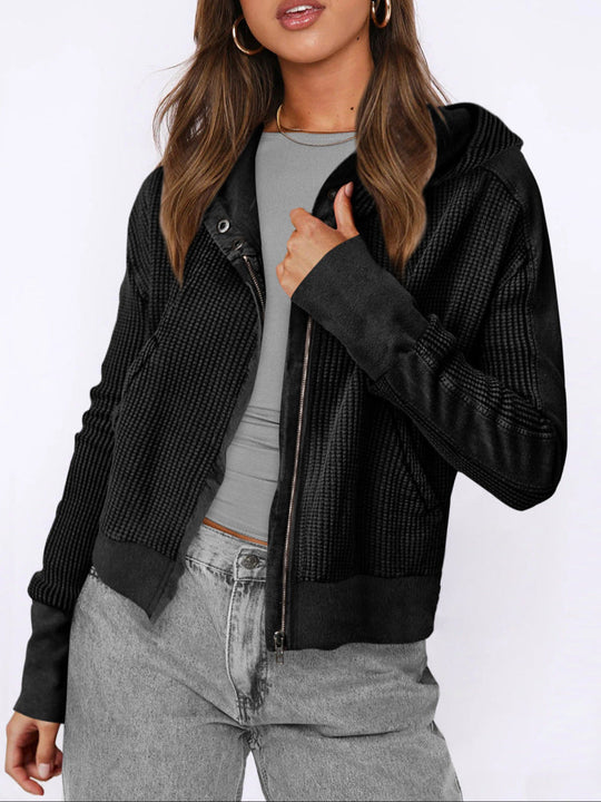 Women's hooded jacket with textured pattern