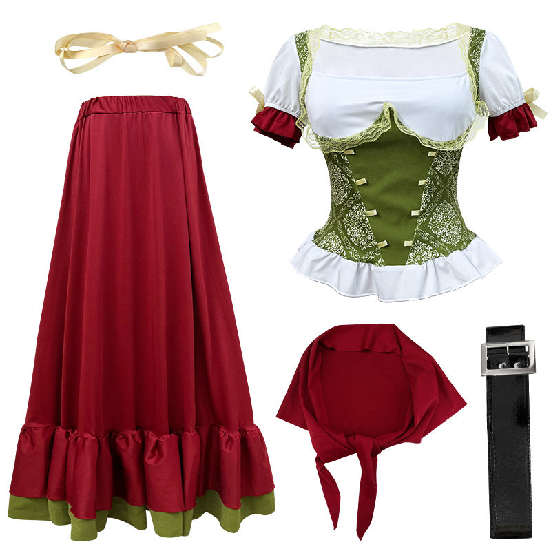 Seitenansicht des Damen-Trachtenensembles mit Corsagenmieder