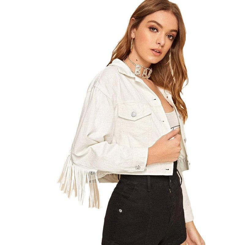 Kurze Damenjacke mit Fransen für vielseitige Casual-Looks