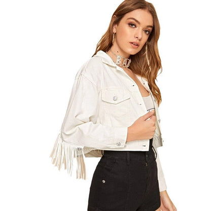 Kurze Damenjacke mit Fransen für vielseitige Casual-Looks