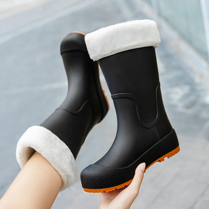 Damen Wasserdichte Mittelhohe Gummistiefel Mit Profilsohle