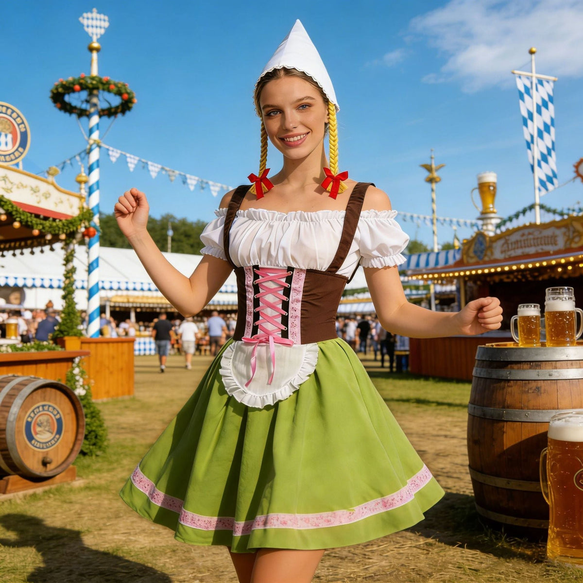 Damen-Trachtenkleid mit abnehmbarer Schürze und Kopftuch