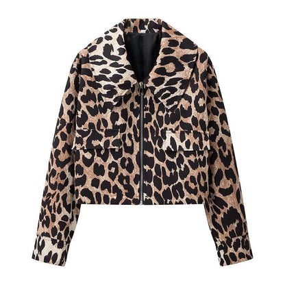 Damen Cropped Jacke Mit Leopardenmuster