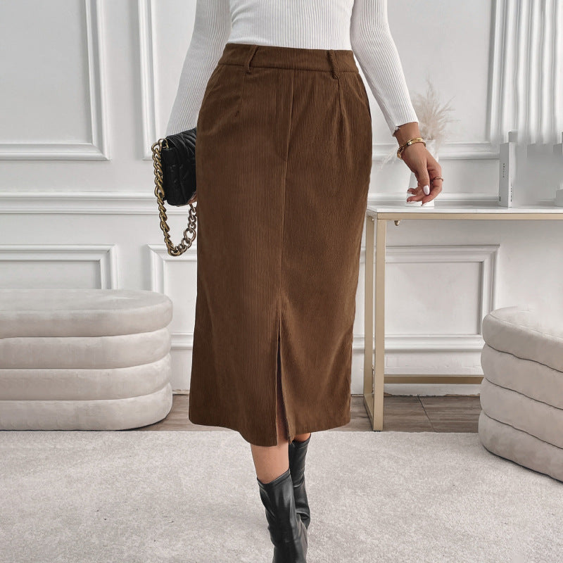 Cord-Midirock für Damen mit praktischem Eingrifftaschen-Design