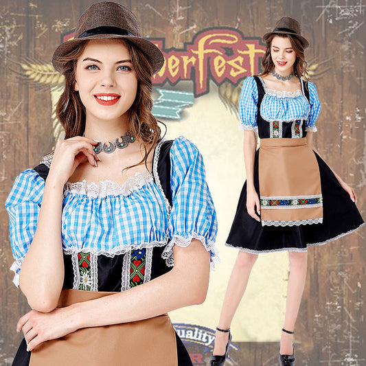 Damen-Dirndl mit Carmenbluse, geschnürtem Mieder und bestickter Schürze