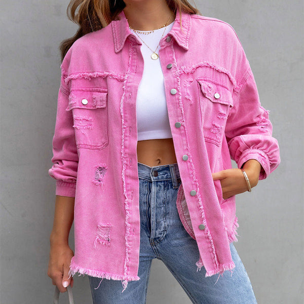 Women's denim jacket with vintage look
