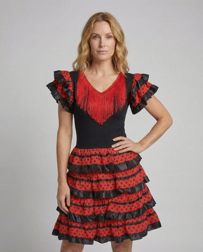 Flamenco-Tanzkleid für Damen mit dekorativem V-Ausschnitt