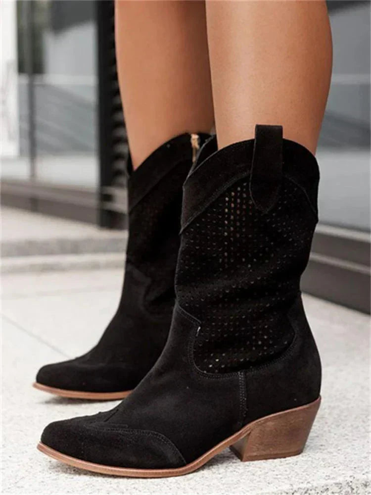 Cowboy boots with perforated pattern for women