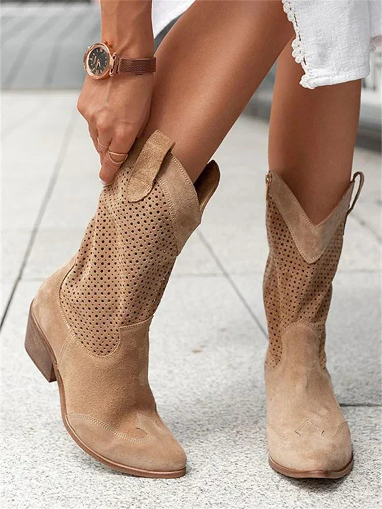 Cowboy boots with perforated pattern for women