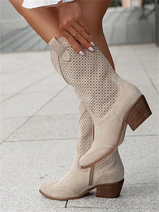 Cowboy boots with perforated pattern for women