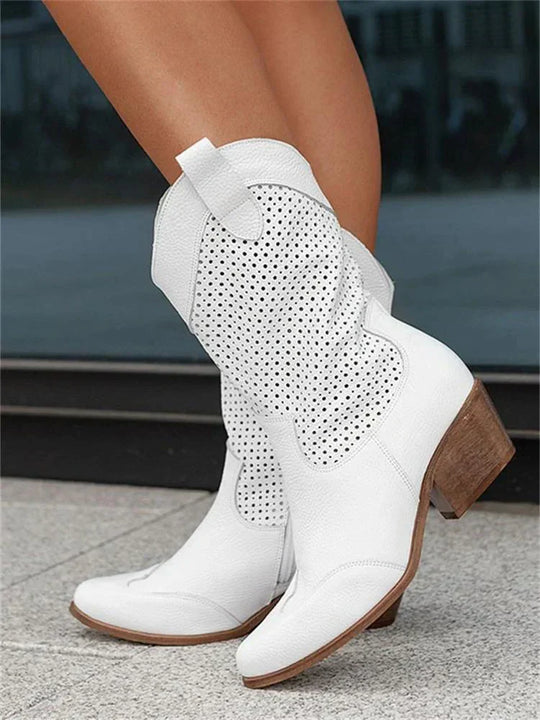 Cowboy boots with perforated pattern for women