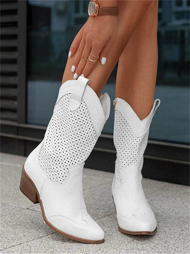 Cowboy boots with perforated pattern for women