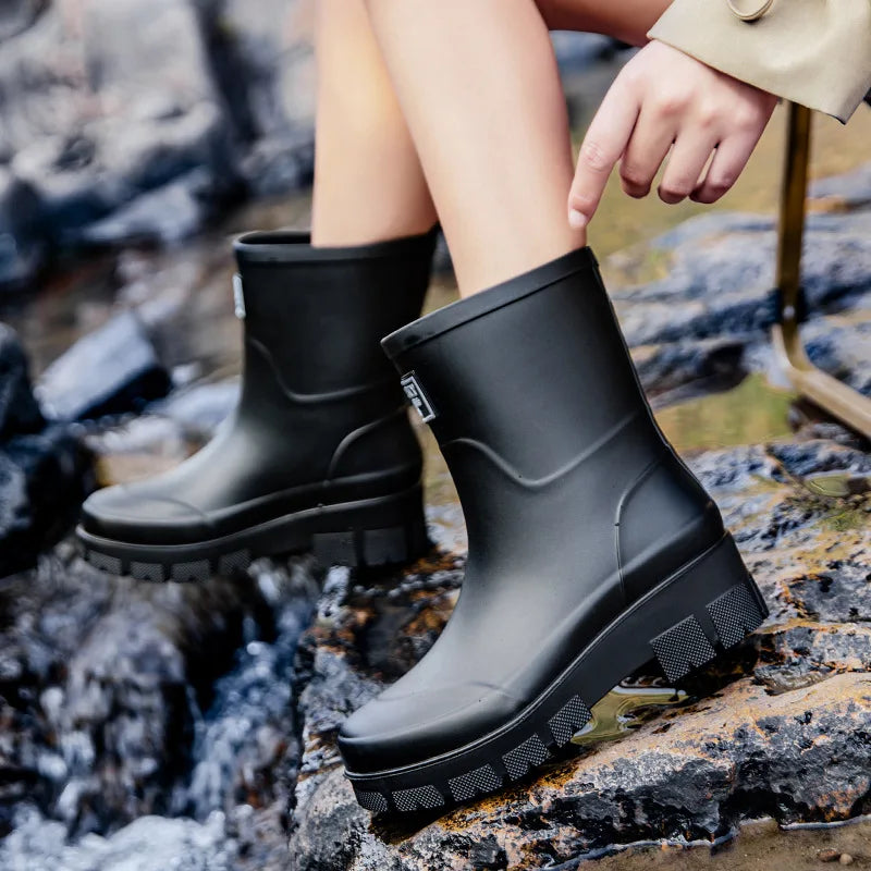 Rückansicht der Damen-Regenstiefel mit hohem Schaft