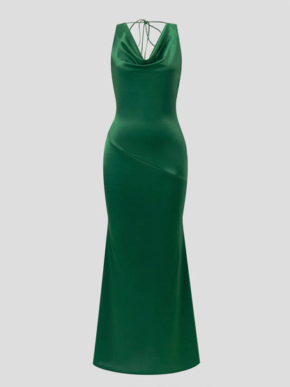 Damen-Maxikleid mit elegantem Wasserfallausschnitt für Abendanlässe